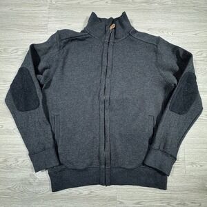 Rocha John Rocha Mens Full Zip Cardigan Sweater Charcoal Gray Medium Elbow Patch